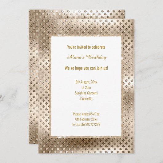 CHAMPAGNE DISCO DENT INVITATION KAART (Voorkant / Achterkant)