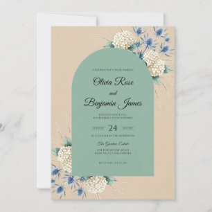 Champagne Distel Eucalyptus Bruiloft Kaart