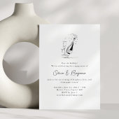Champagne Drawing Minimalist Engagement Party Kaart