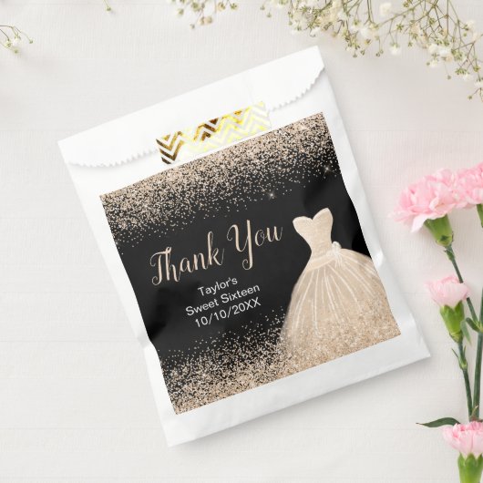 Champagne Dress Faux Glitter Sweet 16 Birthday Bedankzakje (Gezegeld)