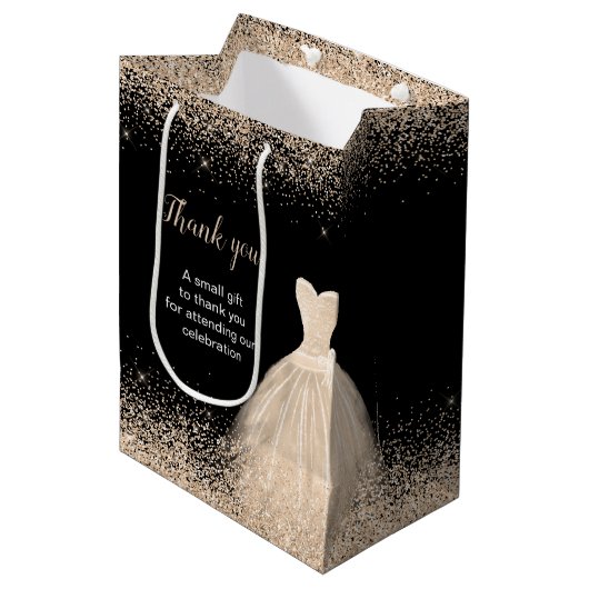 Champagne Dress Faux Glitter Sweet 16 Birthday Medium Cadeauzakje (Voorkant Gekanteld)