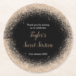 Champagne Dress Faux Glitter Sweet 16 Birthday Ronde Kartonnen Onderzetter