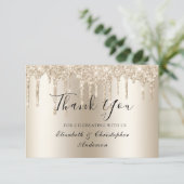 Champagne Drip Glitter Bruiloft Bedankkaart (Staand voorkant)