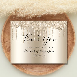 Champagne Drip Glitter Bruiloft Bedankkaart