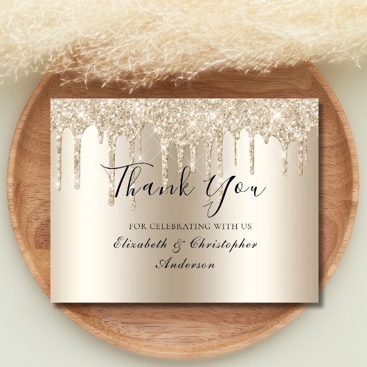 Champagne Drip Glitter Bruiloft Bedankkaart