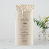 Champagne Drip Glitter Glam Bling Trouwmenu (Staand voorkant)
