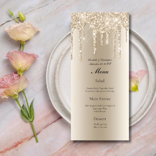 Champagne Drip Glitter Glam Bling Trouwmenu