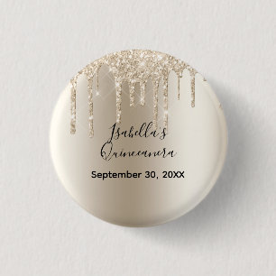Champagne Drip Glitter Quinceanera Verjaardag Ronde Button 3,2 Cm