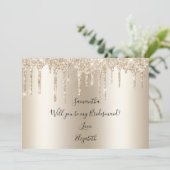 Champagne Drip Glitter word m'n Bridesmaid. Kaart (Staand voorkant)