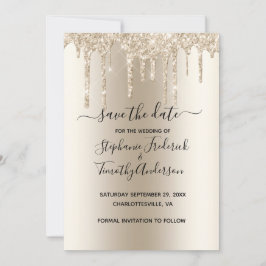 Champagne Drippende Glitter Trendy Glam Bruiloft Save The Date
