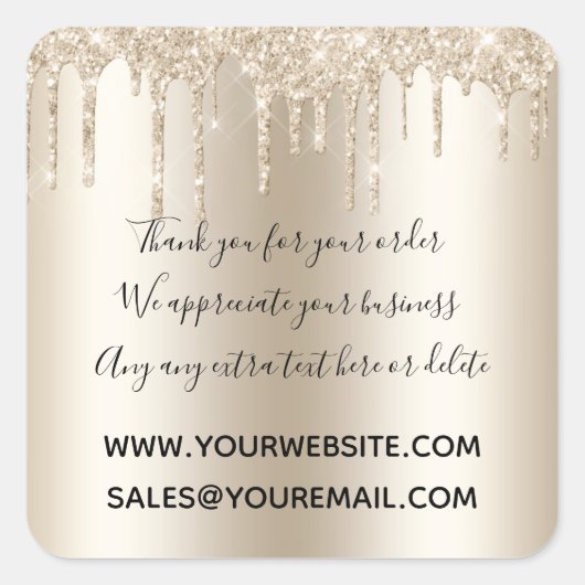 Champagne Dripping Glitter Bedankt Business Vierkante Sticker (Voorkant)