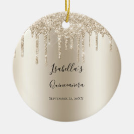 Champagne Dripping Glitter Elegant Quinceanera Keramisch Ornament