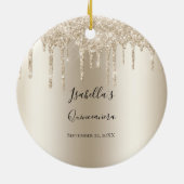 Champagne Dripping Glitter Elegant Quinceanera Keramisch Ornament (Achterkant)
