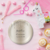 Champagne Dripping Glitter Elegant Quinceanera Papieren Bordje (Feest)