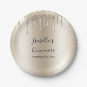Champagne Dripping Glitter Elegant Quinceanera Papieren Bordje (Voorkant)