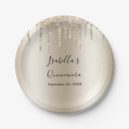 Champagne Dripping Glitter Elegant Quinceanera Papieren Bordje