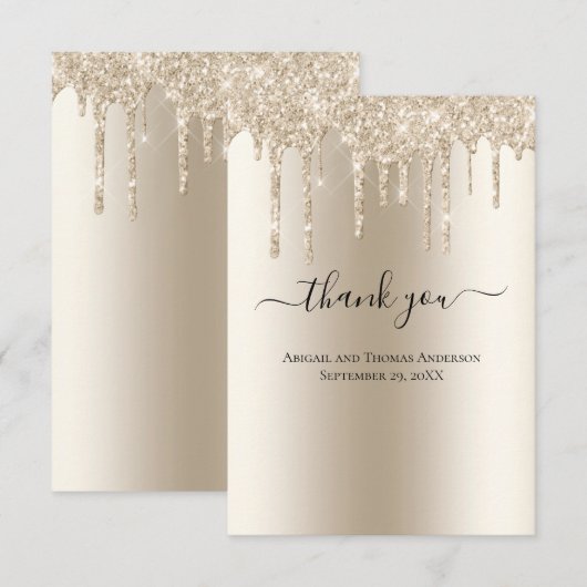 Champagne Dripping Glitter Formal Wedding Bedankkaart (Voorkant / Achterkant)