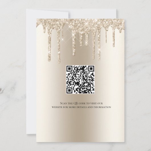 Champagne Dripping Glitter QR Code Weddenschap Save The Date (Achterkant)