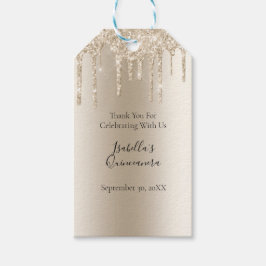 Champagne Dripping Glitter Quinceanera Favor Tags Cadeaulabel