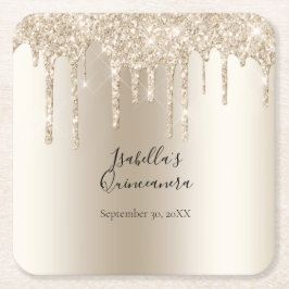 Champagne Dripping Glitter Quinceanera Kartonnen Onderzetters
