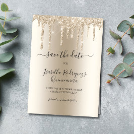 Champagne Dripping Glitter Quinceañera Save The Date
