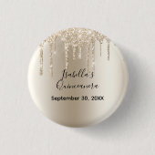 Champagne Dripping Glitter Quinceanera Verjaardag Ronde Button 3,2 Cm (Voorkant)