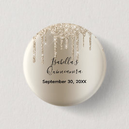 Champagne Dripping Glitter Quinceanera Verjaardag Ronde Button 3,2 Cm