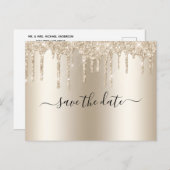 Champagne Dripping Glitter Trendy Glam Wedding Aankondigingskaart (Voorkant / Achterkant)