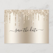 Champagne Dripping Glitter Trendy Glam Wedding Aankondigingskaart (Voorkant)