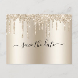 Champagne Dripping Glitter Trendy Glam Wedding Aankondigingskaart