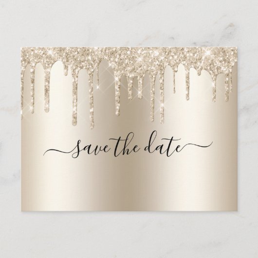 Champagne Dripping Glitter Trendy Glam Wedding Aankondigingskaart (Voorkant)