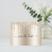 Champagne Dripping Glitter Trendy Glam Wedding Aankondigingskaart (Staand voorkant)