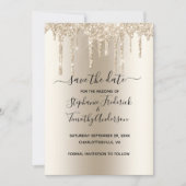 Champagne Dripping Glitter Trendy Glam Wedding Save The Date (Voorkant)