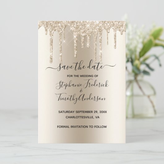 Champagne Dripping Glitter Trendy Glam Wedding Save The Date