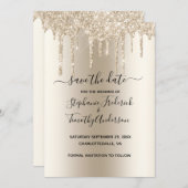Champagne Dripping Glitter Trendy Glam Wedding Save The Date (Voorkant / Achterkant)