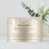 Champagne Dripping Glitter Wedding Accommodations Informatiekaartje (Staand voorkant)