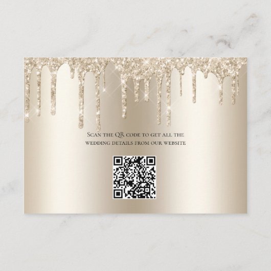 Champagne Dripping Glitter Wedding Accommodations Informatiekaartje (Achterkant)