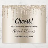 Champagne Dripping Glitter Wedding Glam Sparkling Wijnetiket (Enkel label)