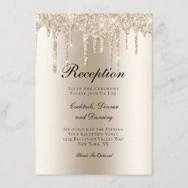 Champagne Dripping Glitter Wedding Reception Informatiekaartje