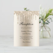 Champagne Dripping Glitter Wedding Reception Informatiekaartje (Staand voorkant)