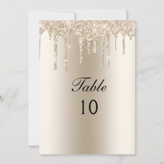 Champagne Dripping Glitter Wedding Table Number Kaart (Achterkant)