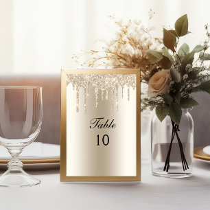 Champagne Dripping Glitter Wedding Table Number Kaart