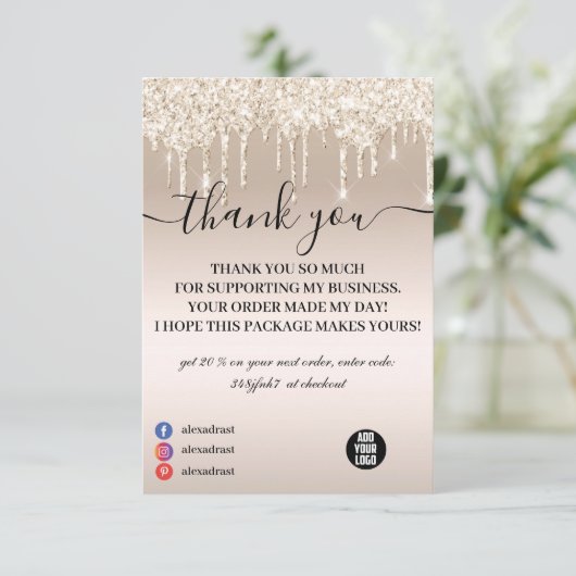 Champagne Driving Glitter Business Bedankkaart (Staand voorkant)