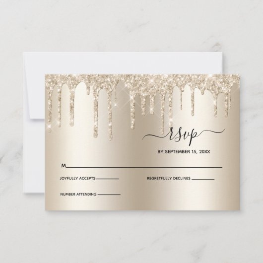 Champagne Driving Glitter Elegant Wedding RSVP (Voorkant)