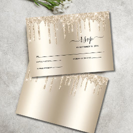 Champagne Driving Glitter Elegant Wedding RSVP Kaartje