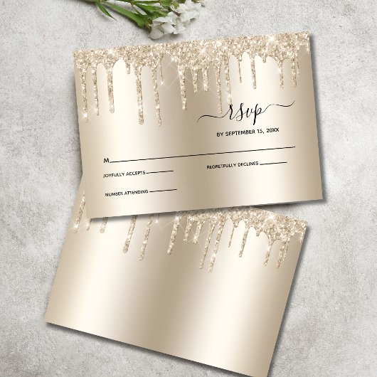 Champagne Driving Glitter Elegant Wedding RSVP Kaartje