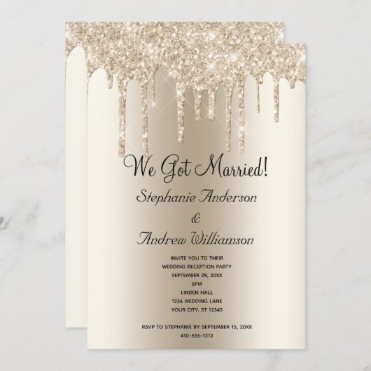 Champagne Driving glitter Elopement Reception Aankondiging (Voorkant / Achterkant)