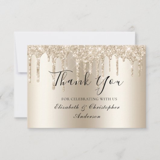 Champagne Driving Glitter Wedding Hartelijk dank Bedankkaart (Voorkant)