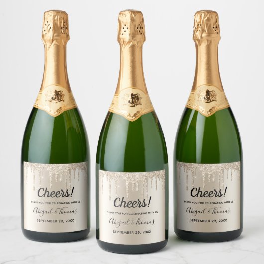 Champagne druipende glitters bruiloft glamour sparkling wijnetiket (Flessen)
