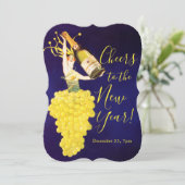 Champagne Druiven Oud en Nieuw Uitnodiging (Staand voorkant)